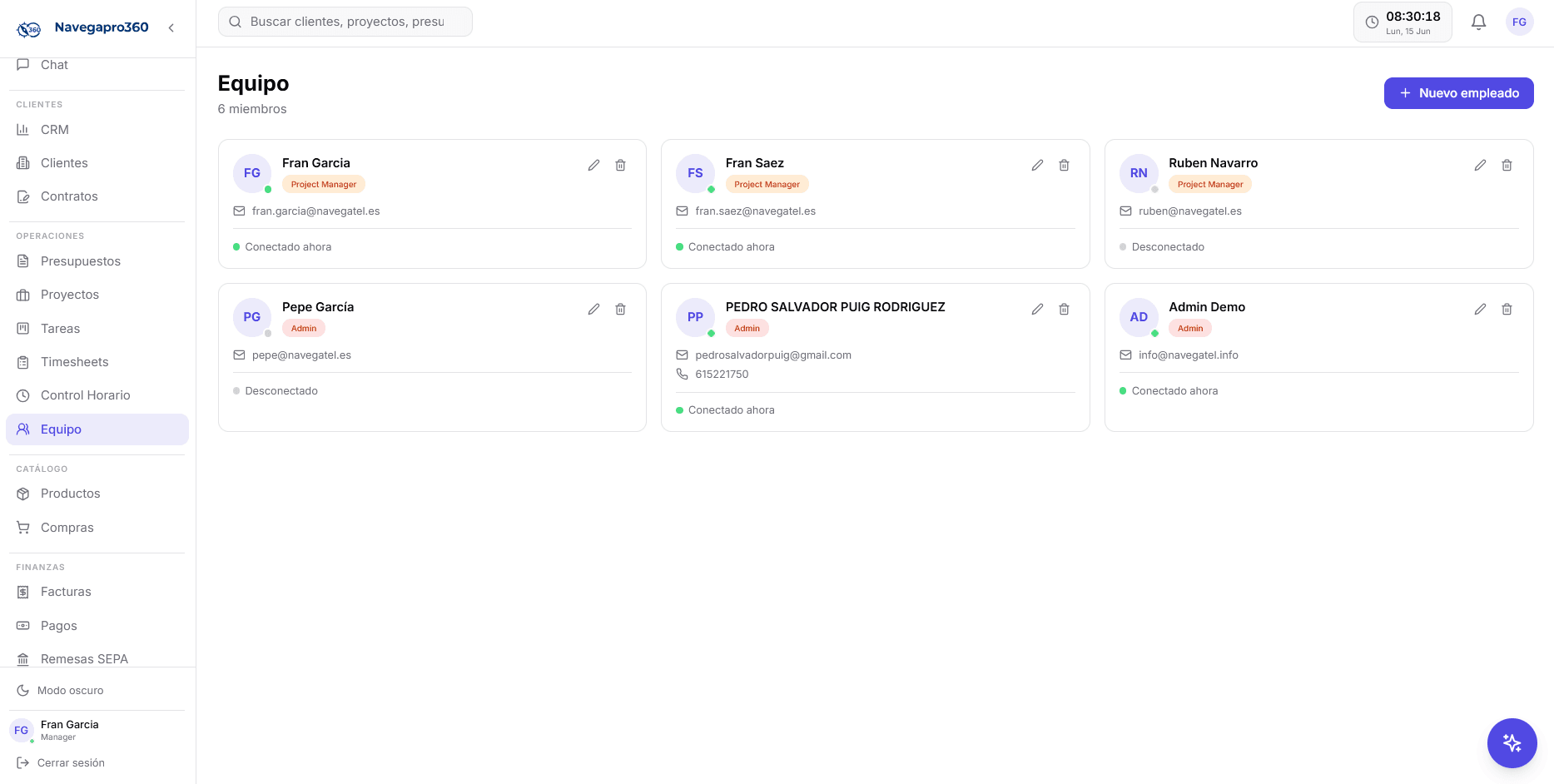 Gestión de equipo en Navegapro360
